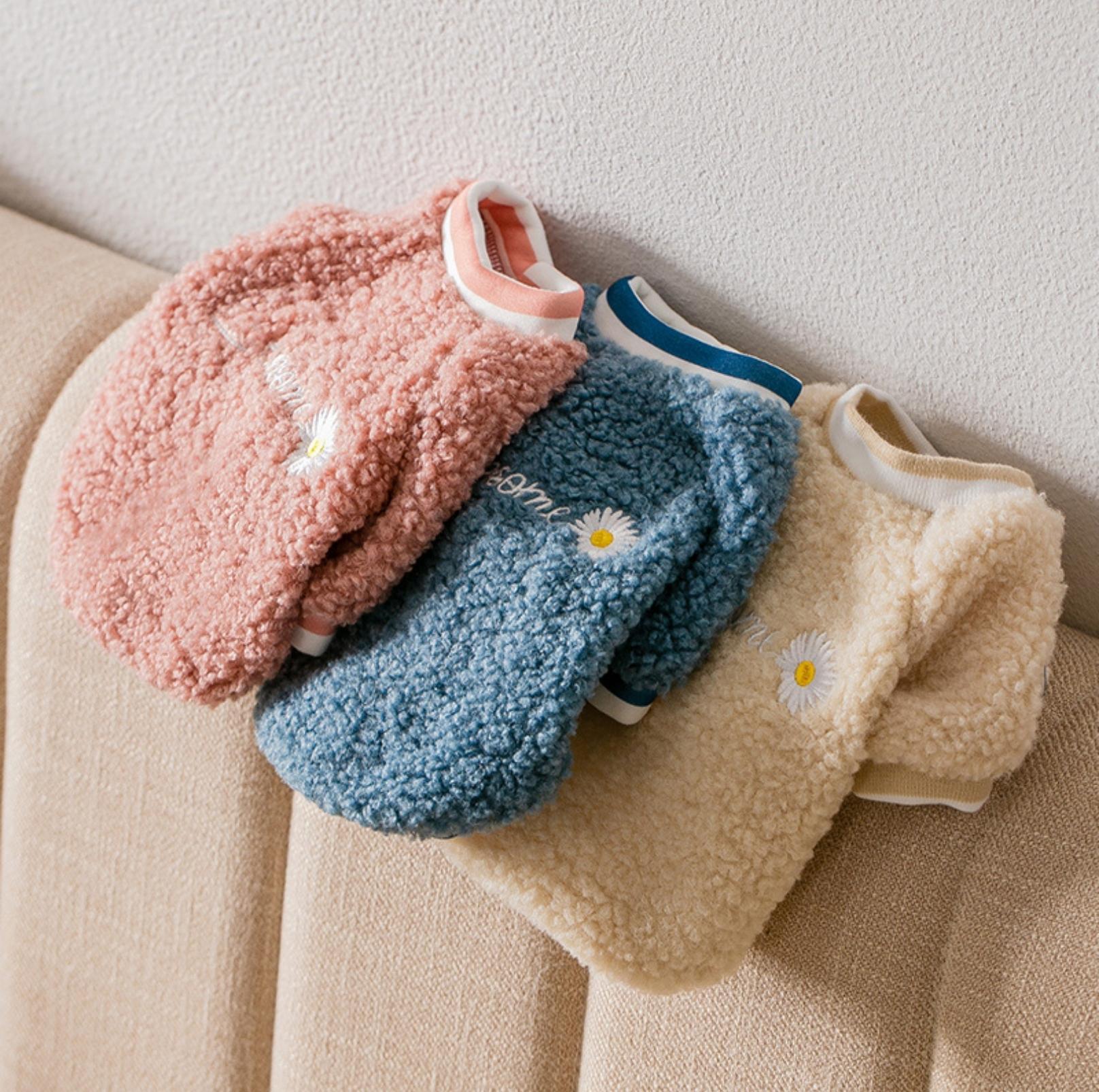 Daisy-Embroidered Wool Fleece Apparel for Dogs and Cats