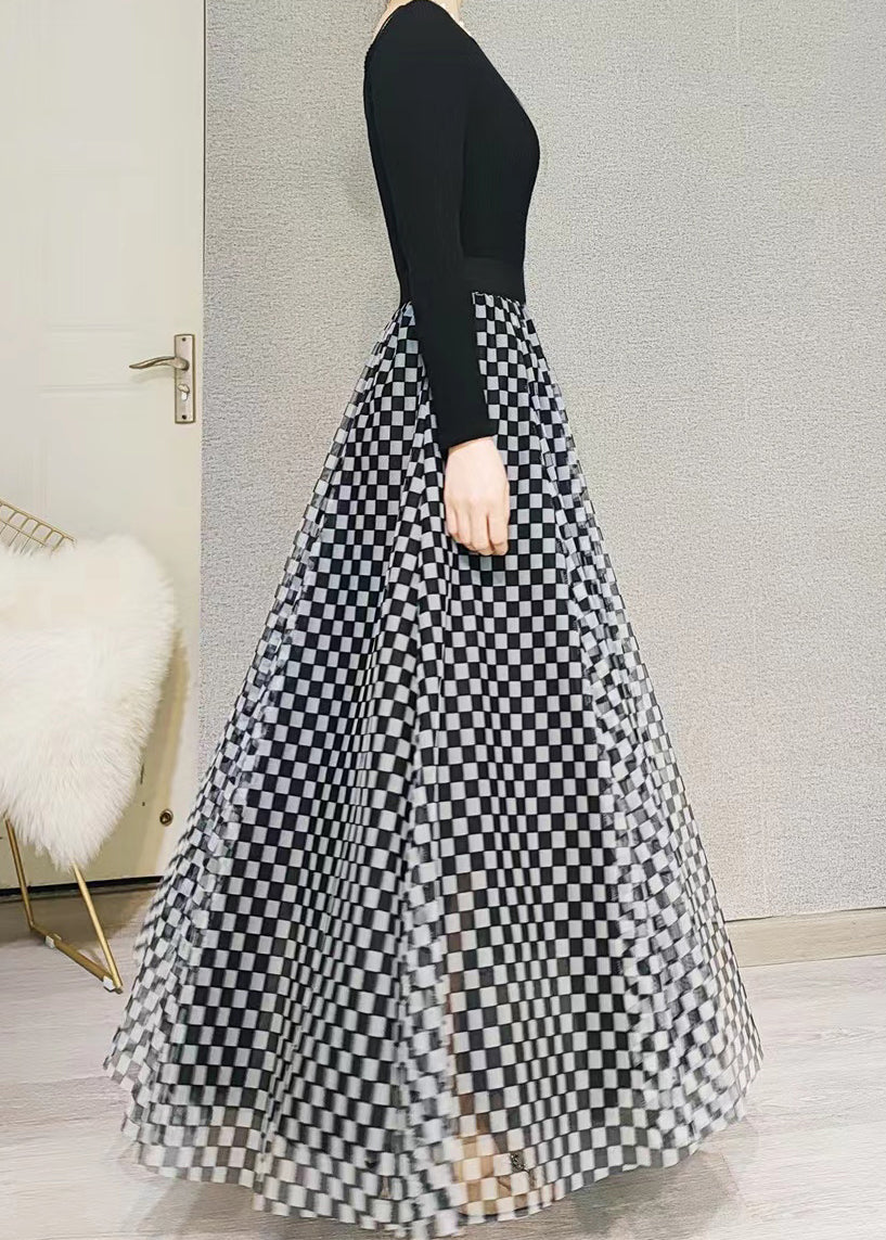 Black Plaid High Waist Exra Large Hem Tulle Skirt Spring
