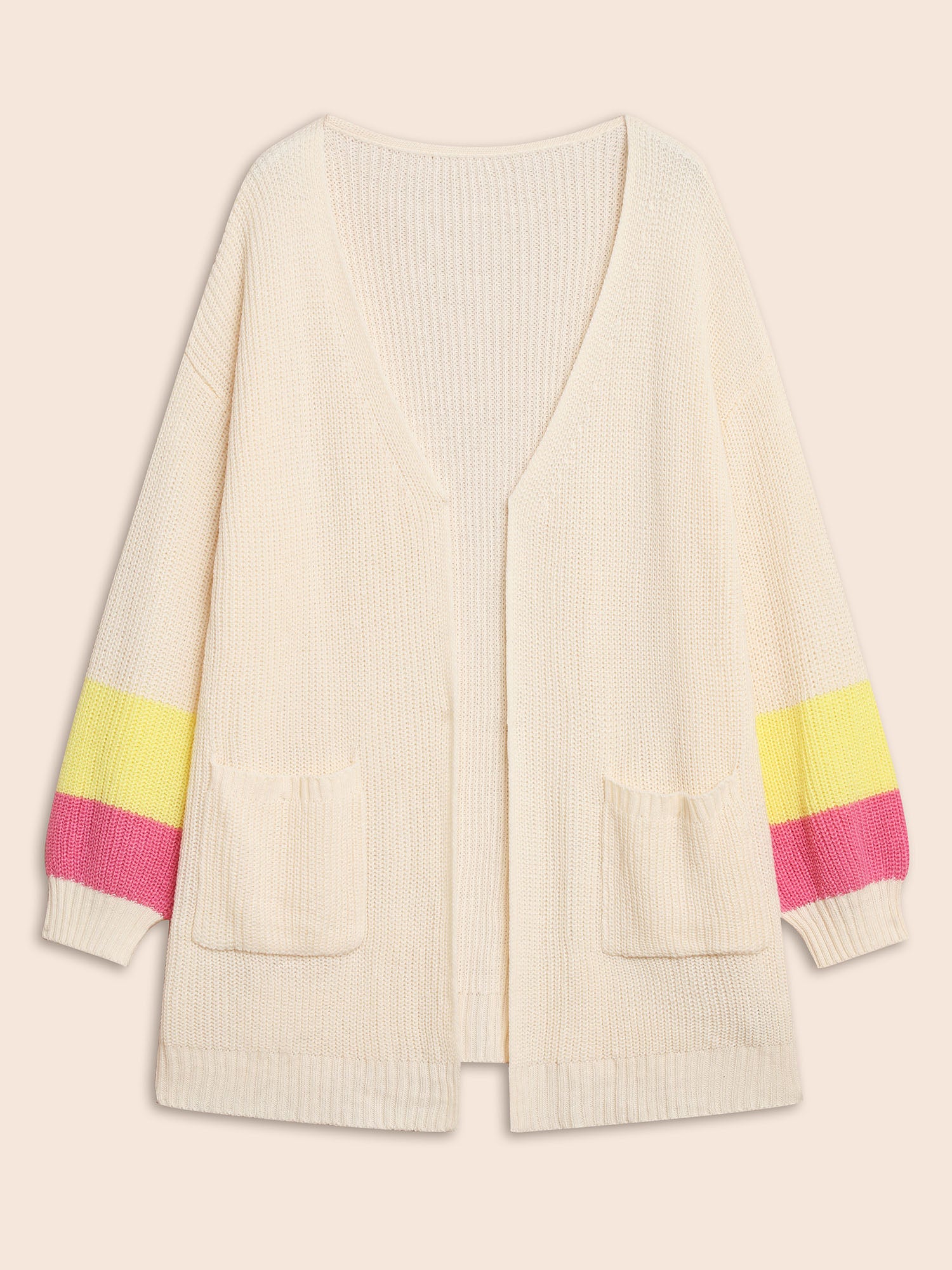 Colorblock Contrast Lantern Sleeve Pocket Cardigan
