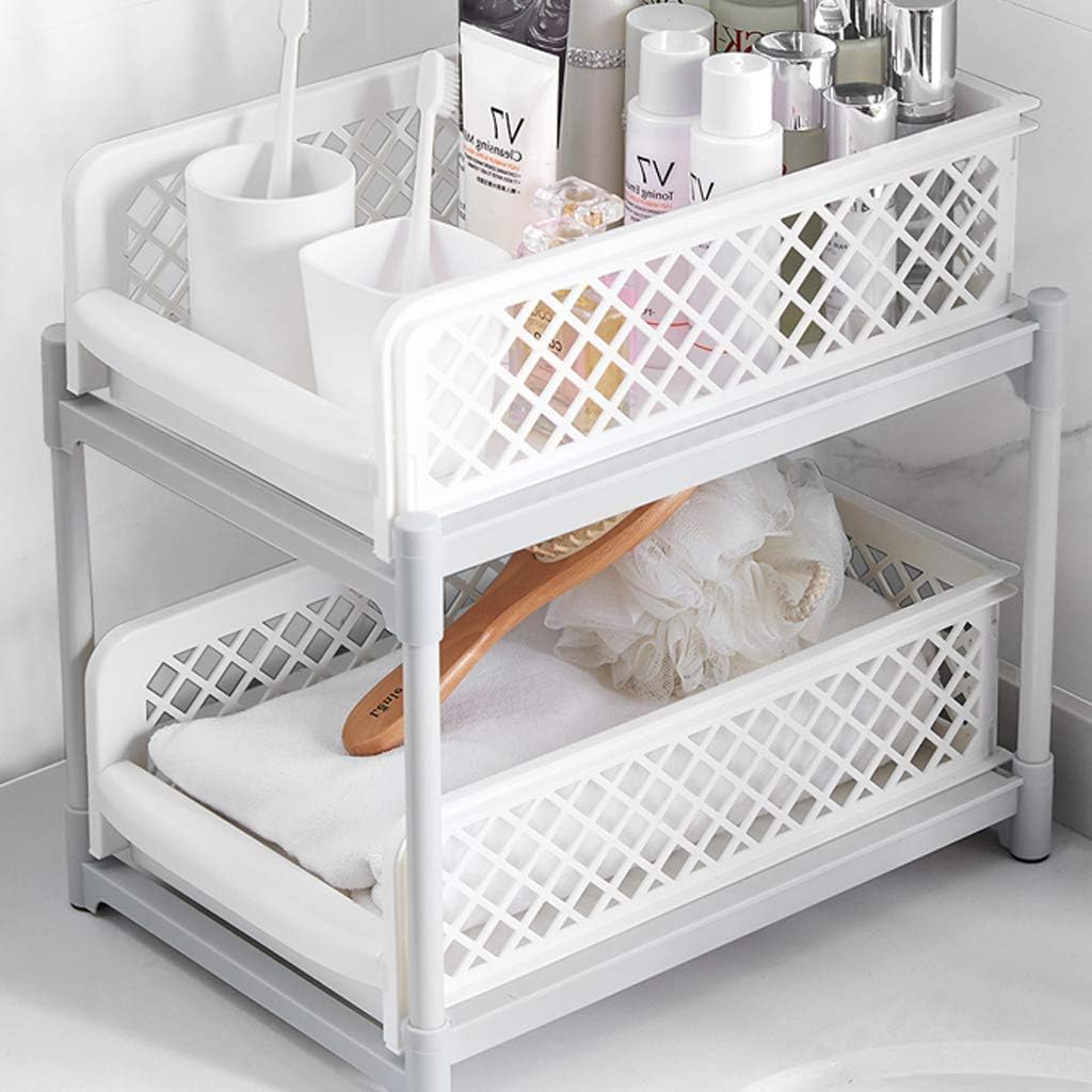 Portable 2-Tier Basket Drawers Multifunction Storage Shelf Rack