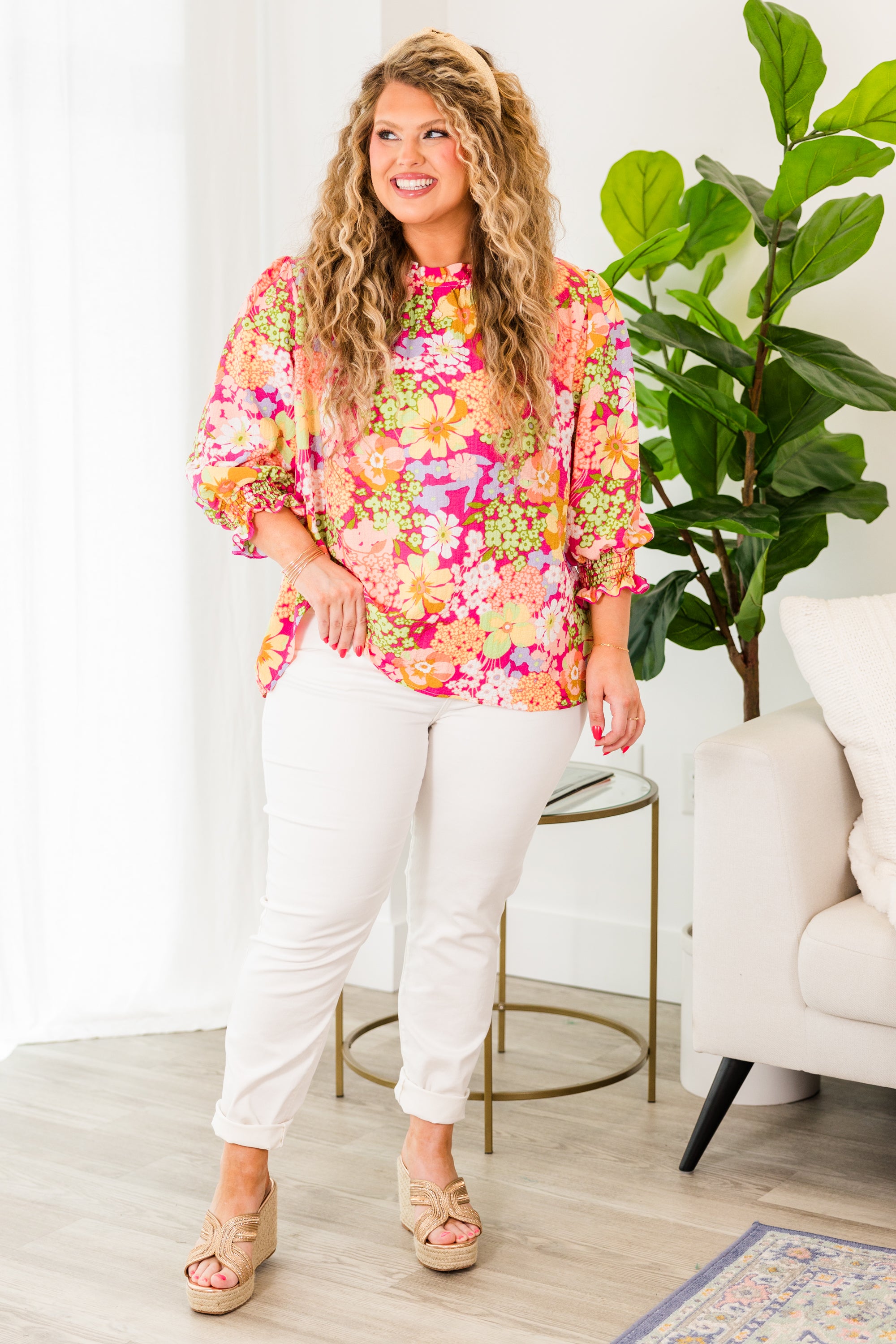 Fight For Floral Top. Fuchsia