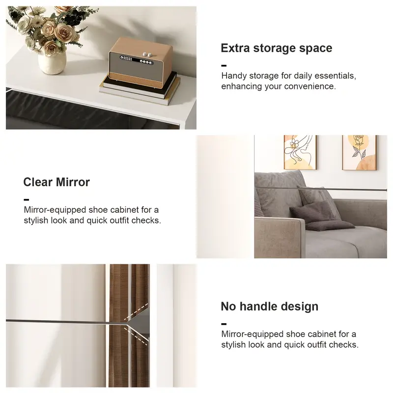 Adjustable Shelf Mirror] 3 Flip-up Drawer Adjustable Shelf Mirror Shoe Cabinet