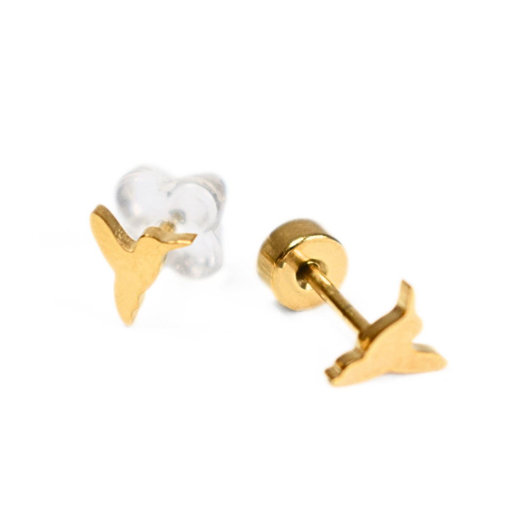 Tiny hummingbird studs - Gold