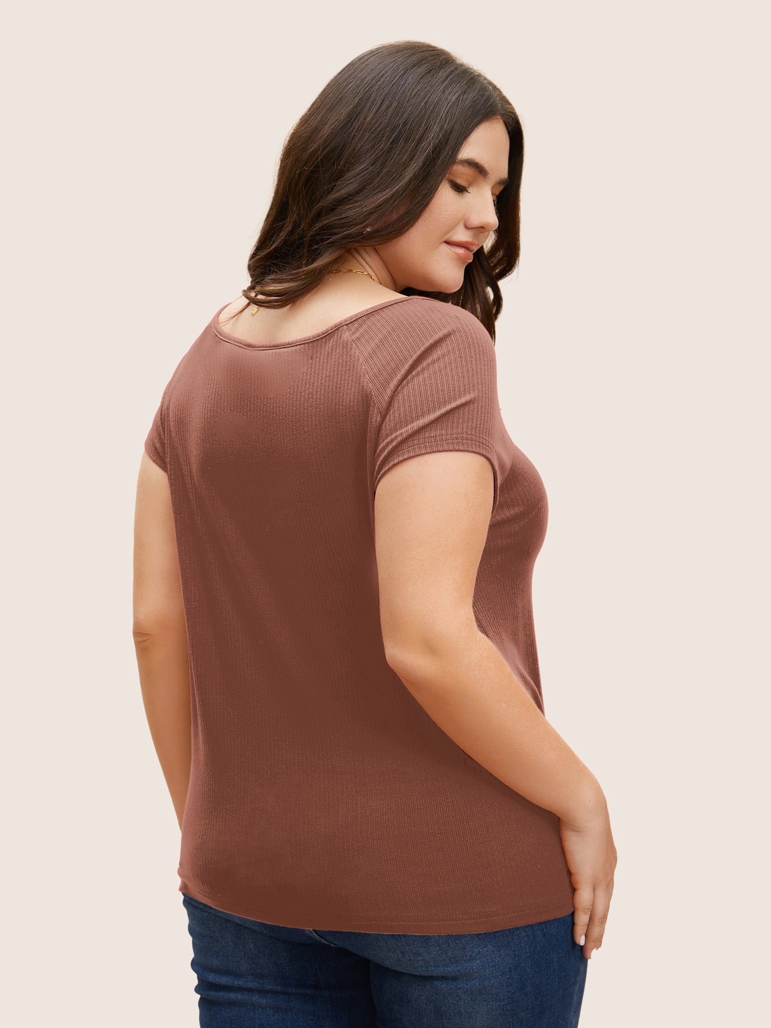 Solid Notched Collar Pit Strip T-shirt