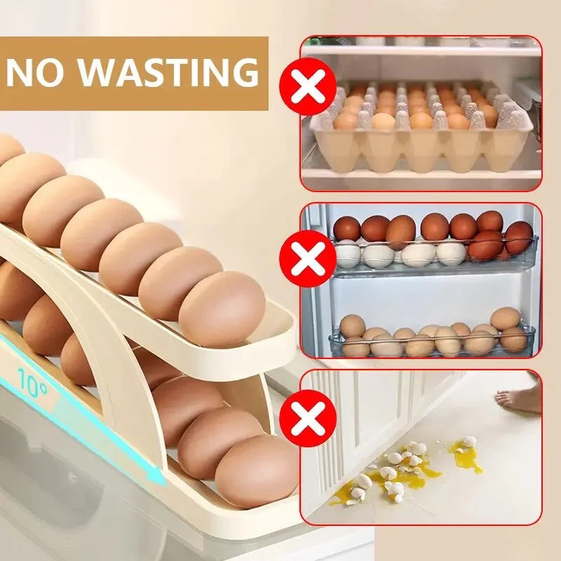 Automatic Scrolling Egg Rack. Double Layer Egg Dispenser. Counter Top Egg Storage Tray