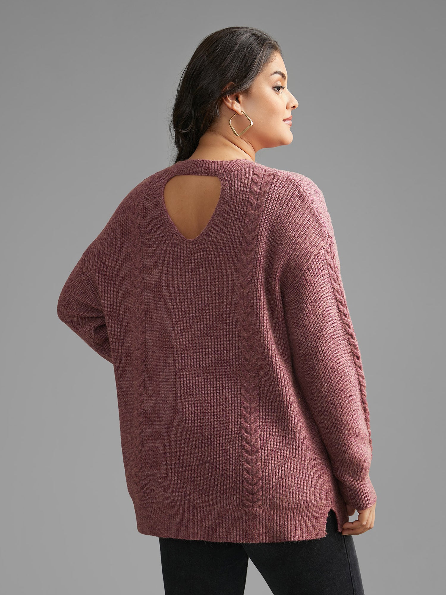 Plain Textured Cable Knit Backless Pullover