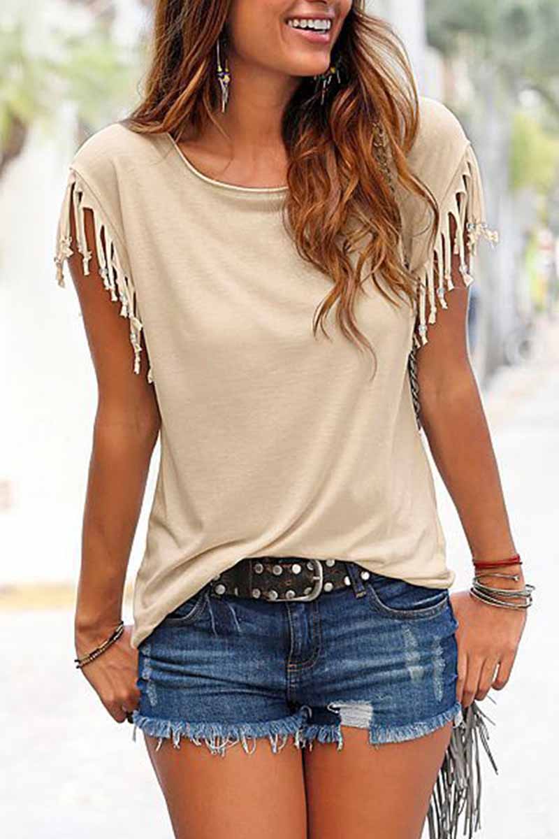 short-sleeve Loose Tassel T-shirt(3 Colors)