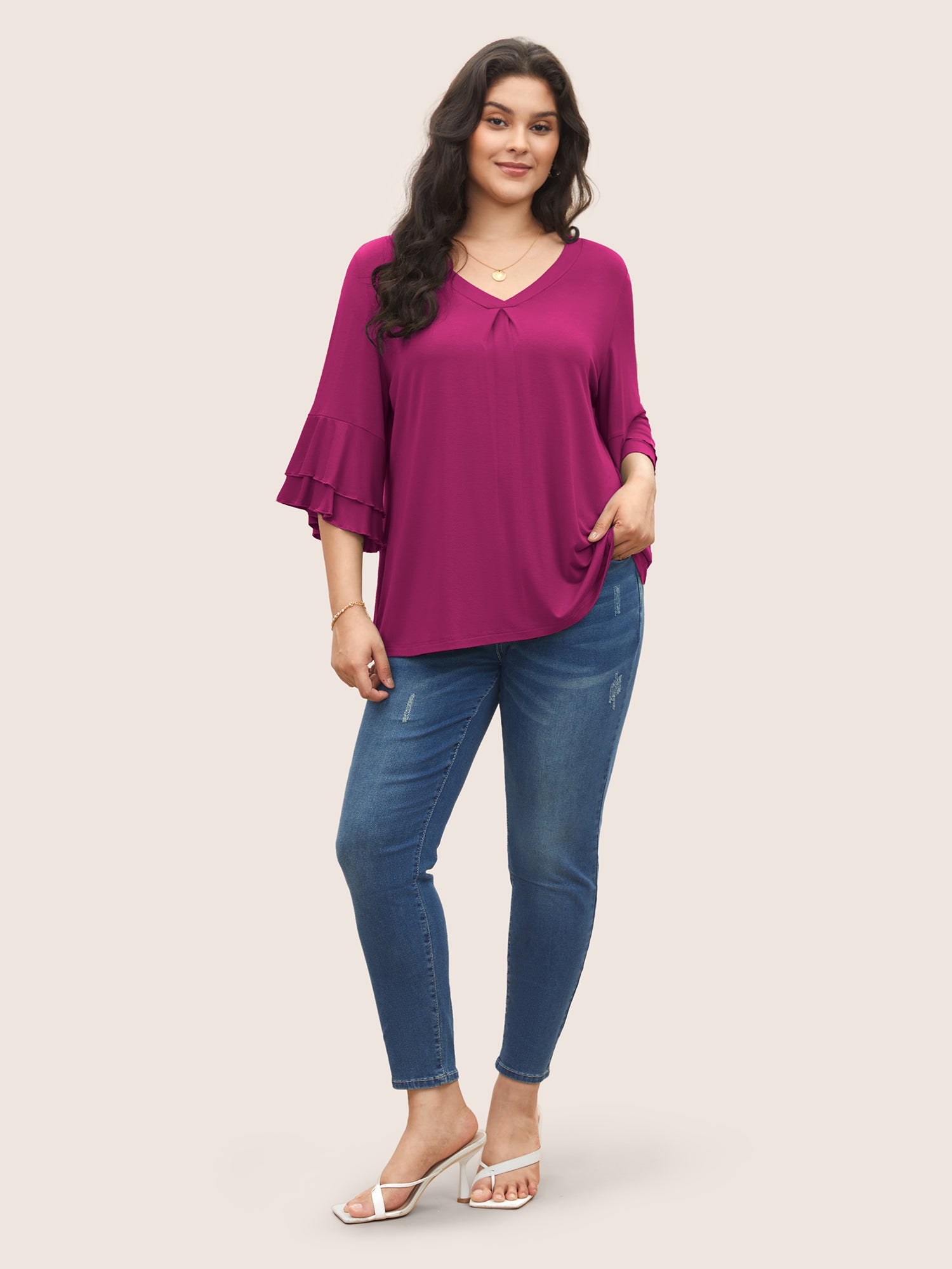 Supersoft Essentials Ruffle Layered Sleeve Pleated T-shirt