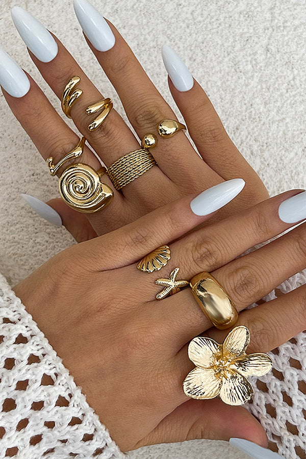 8PCS Simple Alloy Flower Ring