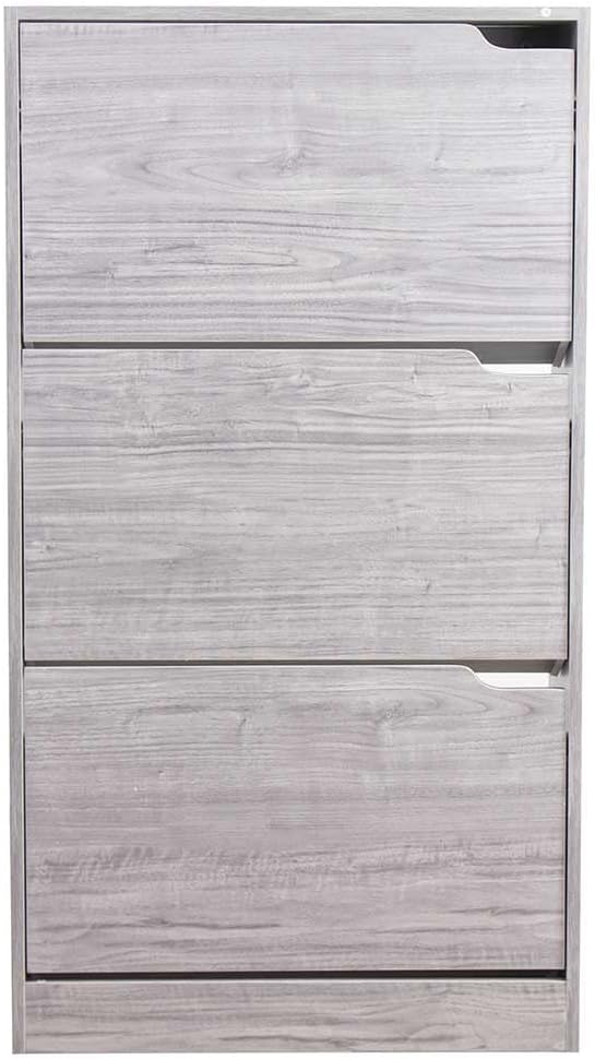 Wood Shoe Cabinet with 3 Doors, Shoe Cabinets, Retractable Handles, Double Depth, 63 x 24 x 115 cm
