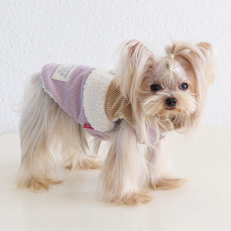 Corduroy Color Block Dog Harness Jacket Vest