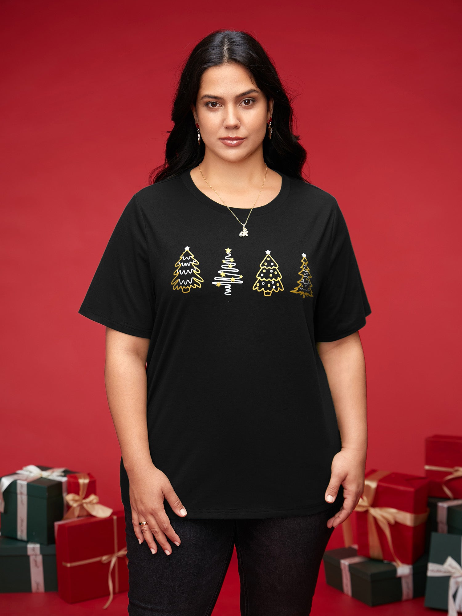 Shimmering Trees Half Sleeves Slim-Fit Tee