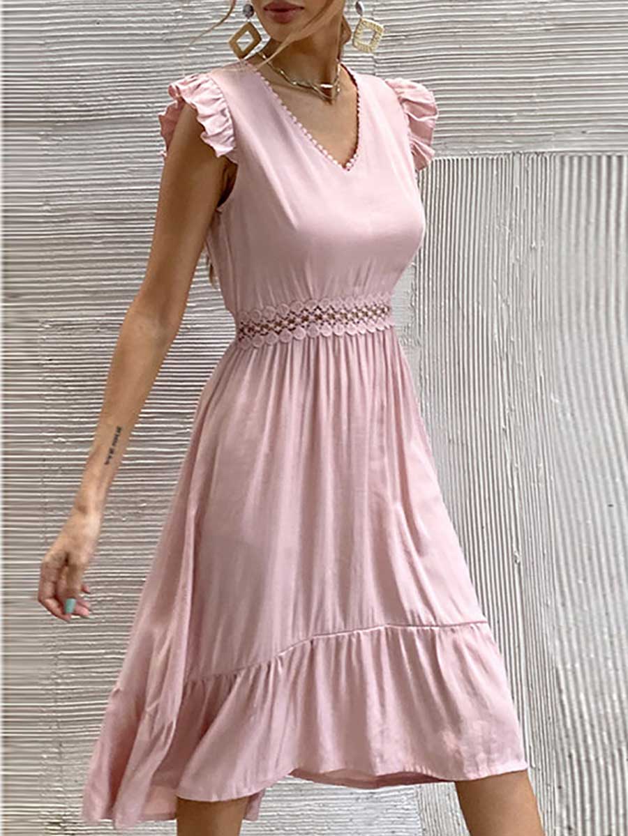 Fashion Casual Solid Split Joint V Neck Irregular Dresses