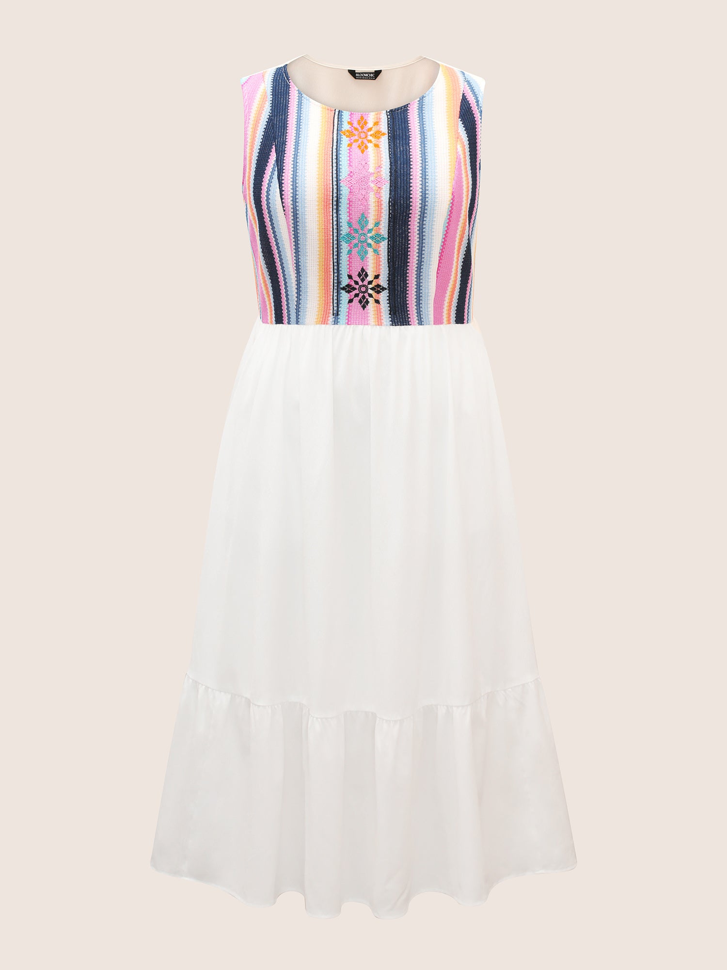 Floral Embroidered Woven Ribbon Patchwork Dress