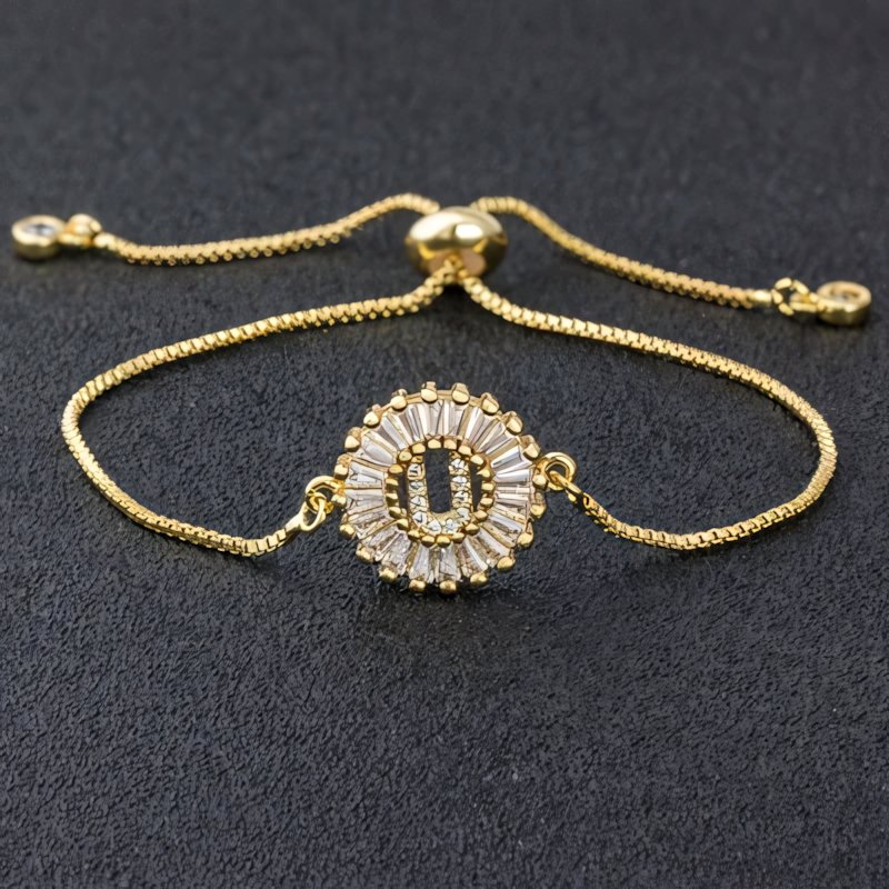 Adjustable Baguette Diamond Letter Initial Bracelets