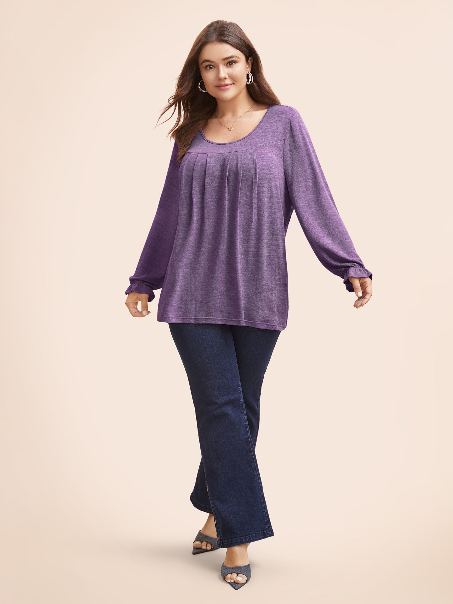 Round Neck Heather Pleated T-shirt