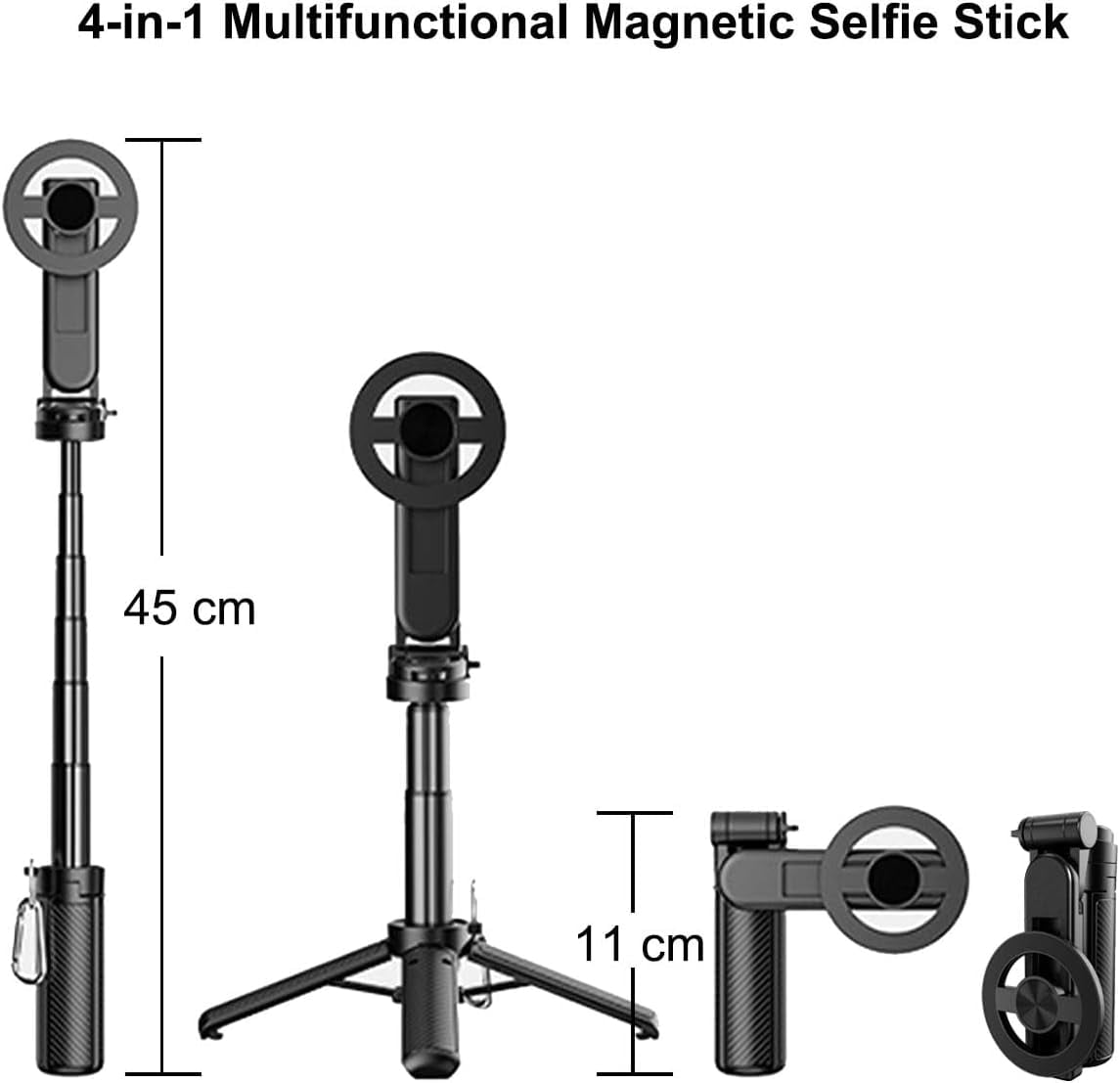 4-in-1 Multifunctional 360° Rotation Magnetic Selfie Stick with Wireless Detachable Remote Control, Mini Portable Detachable Scalable Magnetic Selfie Stick for iPhone & Android