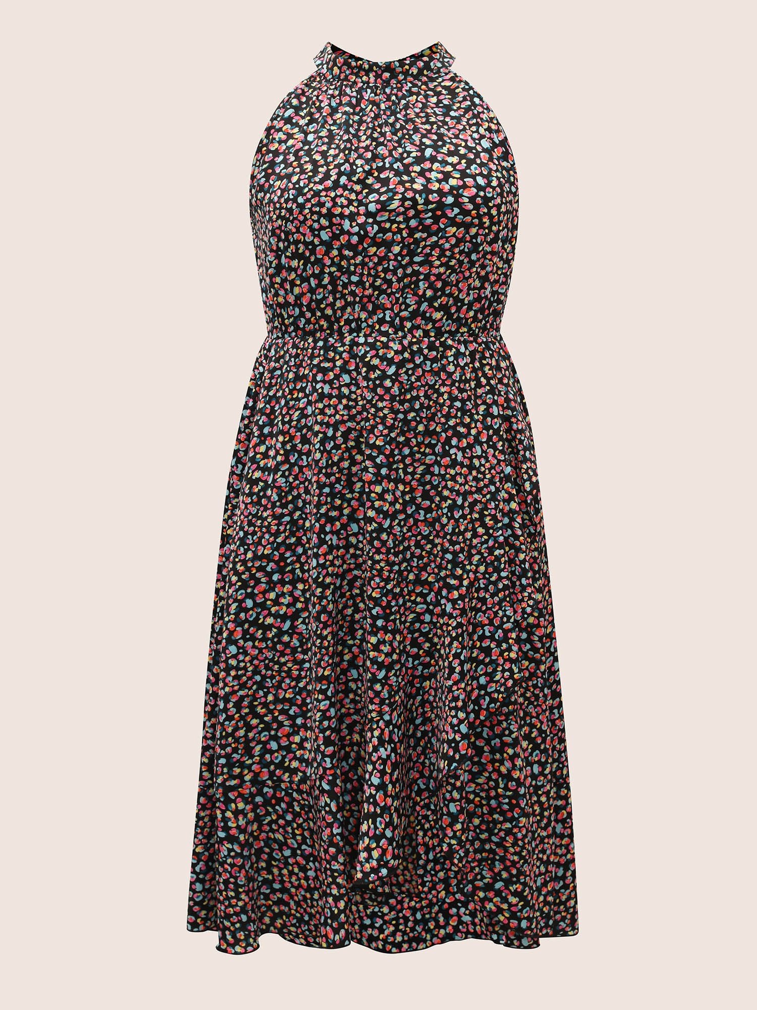 Allover Print Halter Neck Wrap Hem Dress