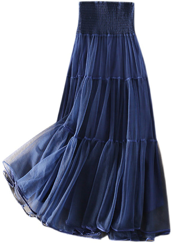 Blue wrinkled Patchwork Tulle Skirts Spring