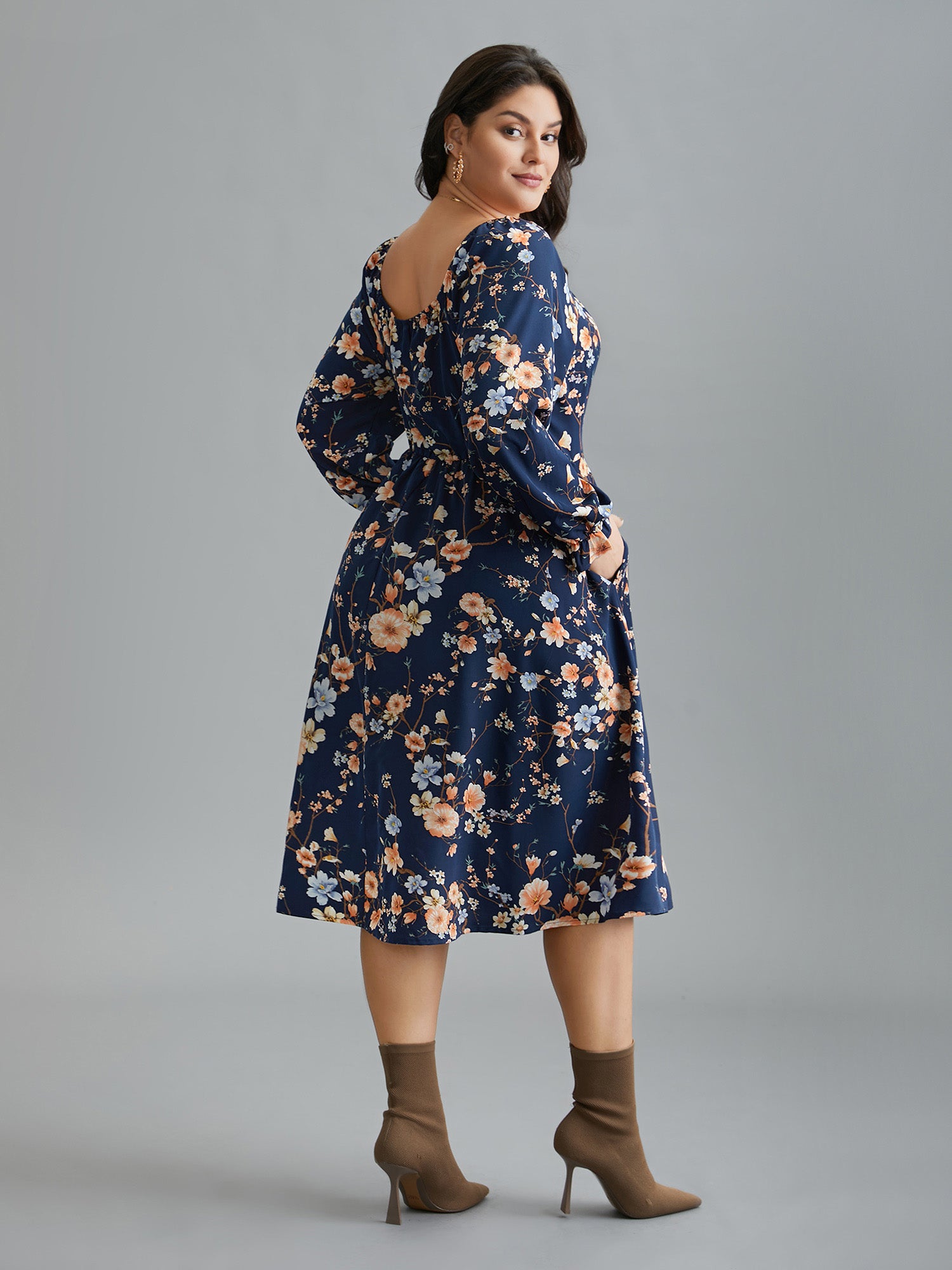 Floral Knot Neck Split Hem Dress