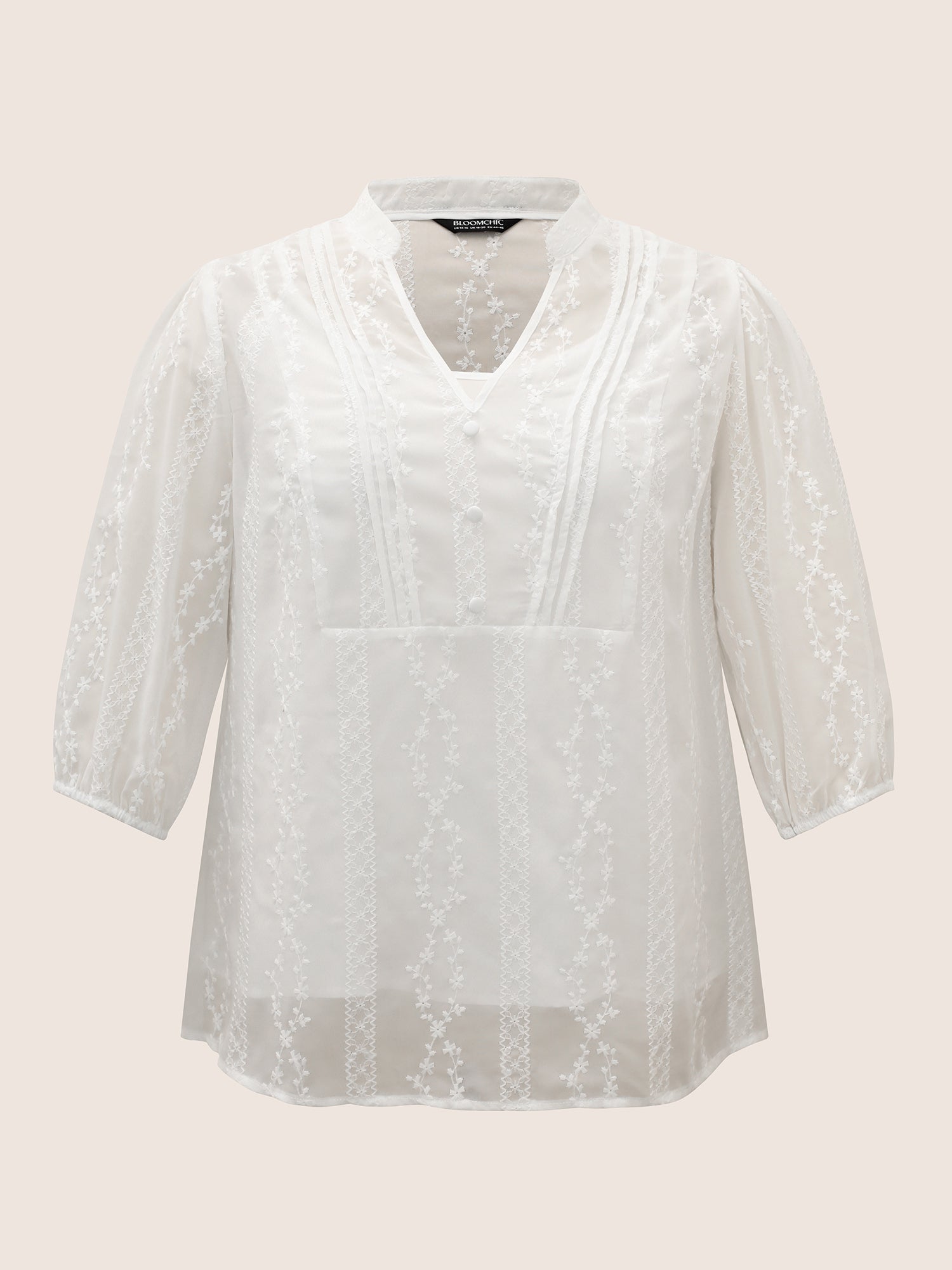 Texture Mesh Button Detail Tucked Seam Blouse