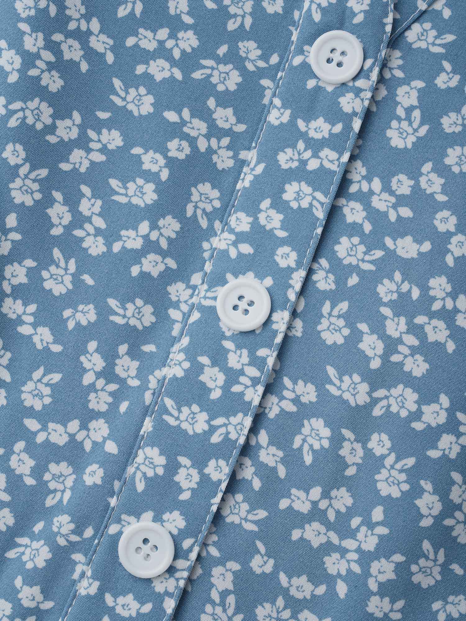 Notched Ditsy Floral Button Midi Dress