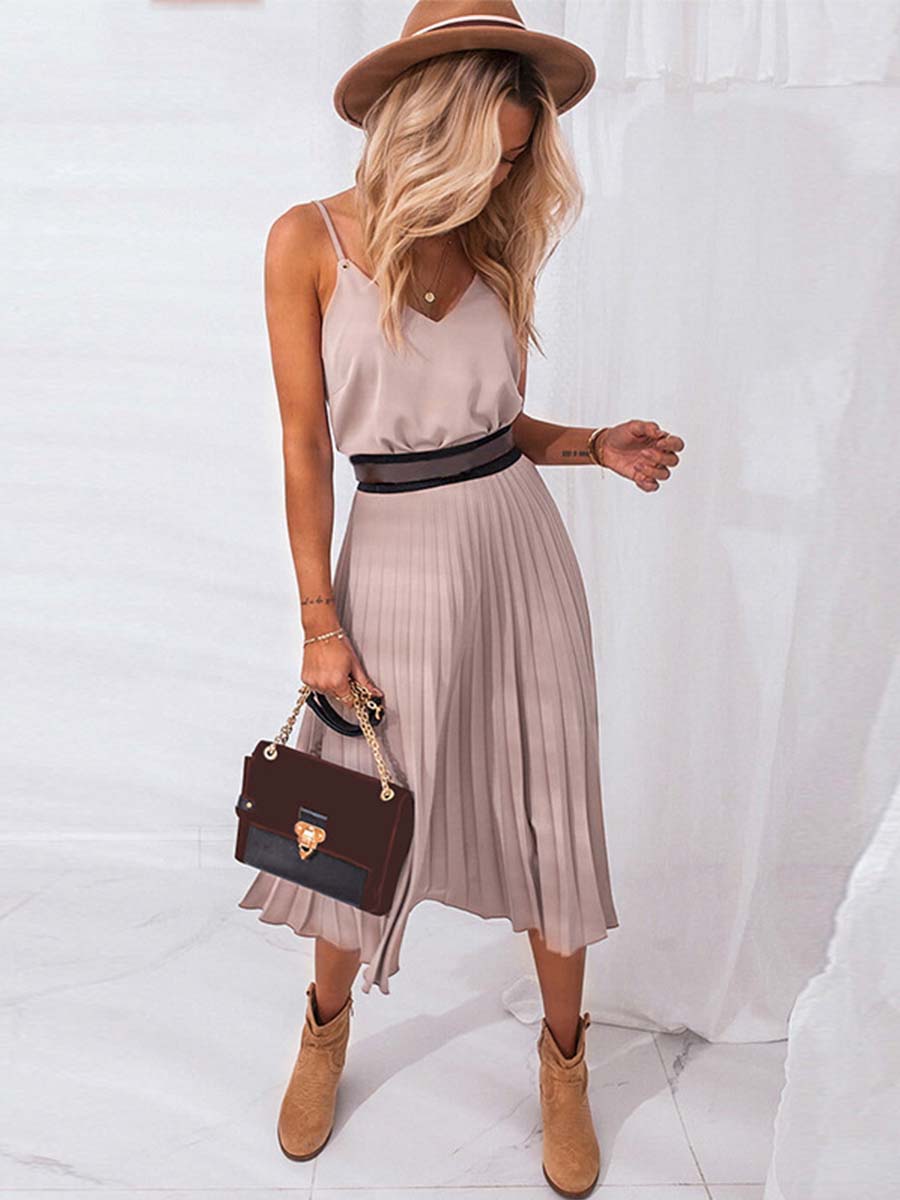 Sexy V-Neck Pleated Dress