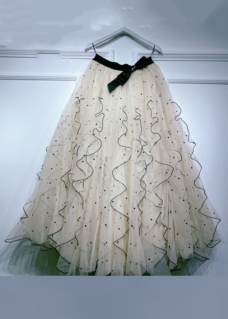 Apricot Ruffled Elastic Waist Tulle Skirts Summer