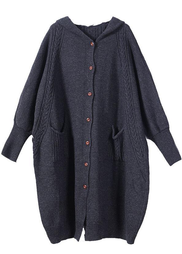 Boutique Dark Grey KnitLong sleeve Fall Long Loose Coat