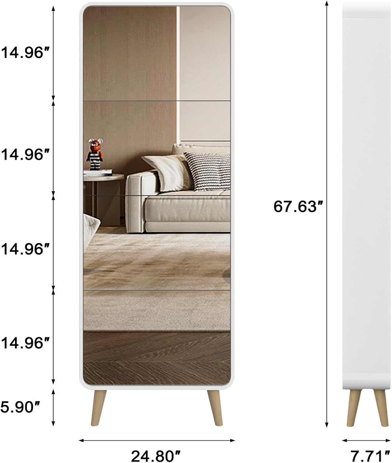 Entrance Shoe Locker, 5 Tier Full Length Mirror Shoe Organizer Wooden Narrow Shoe Cabinet, White Shoe Rack for Front Door Entrance Outdoor