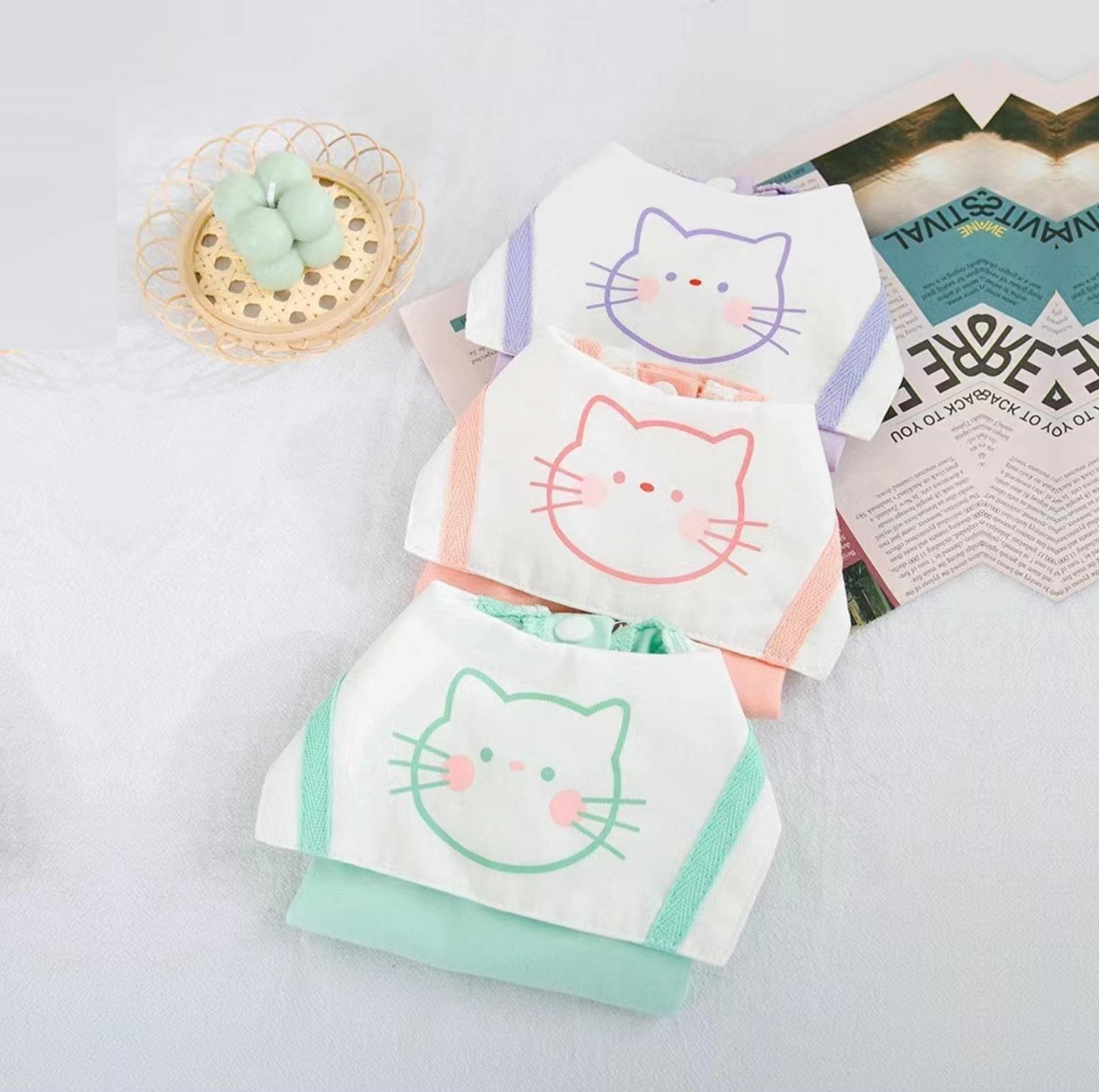 Summer Pet Vest with Naval Collar & Kitty Print