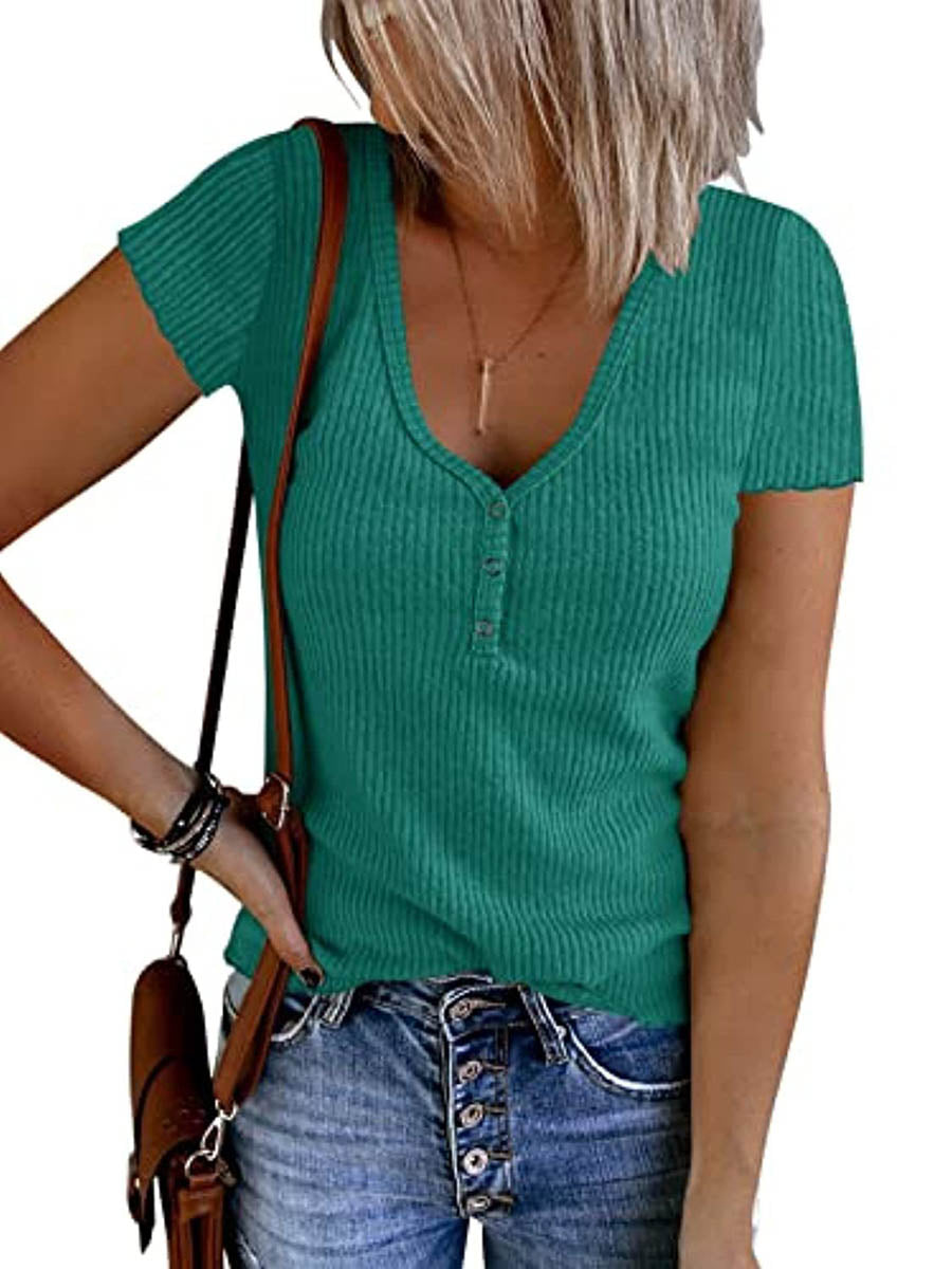 Solid Color V-Neck Short Sleeve T-Shirt(7 colors)
