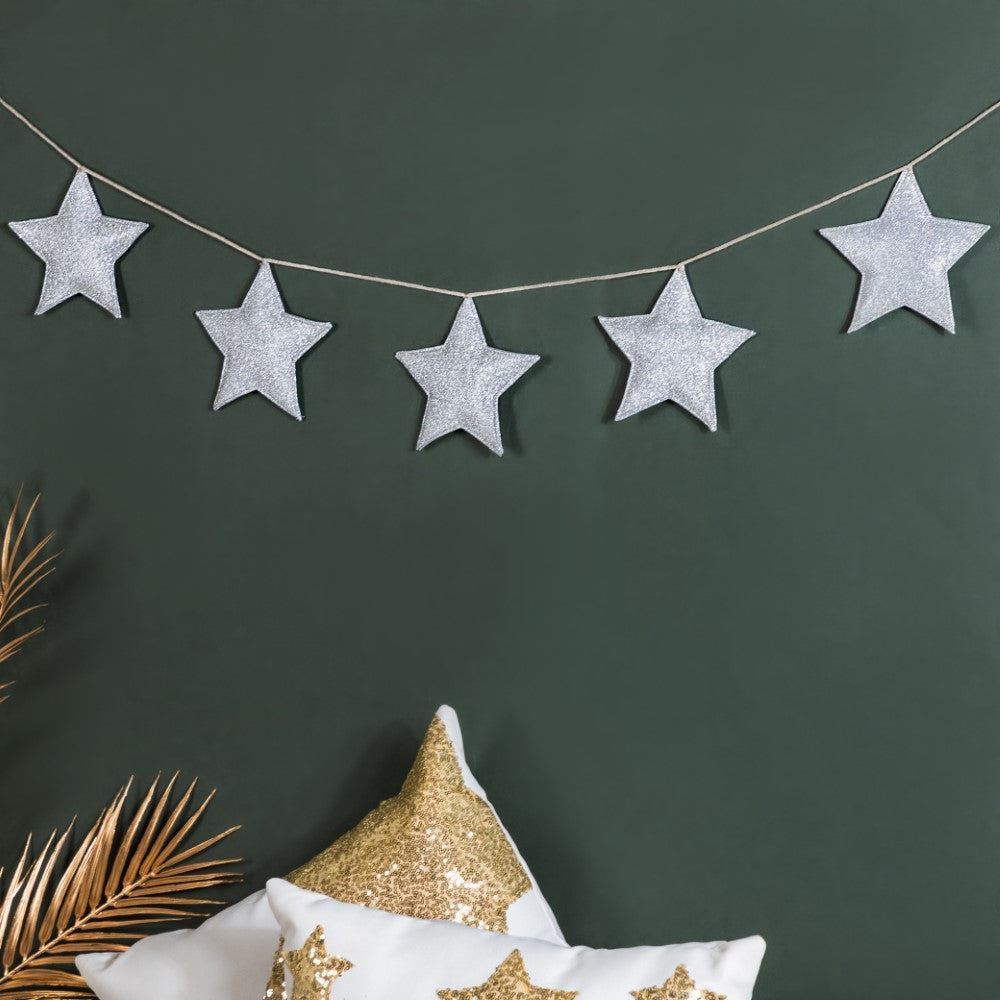 Festive Shimmery Star Bunting Silver 98 Inch