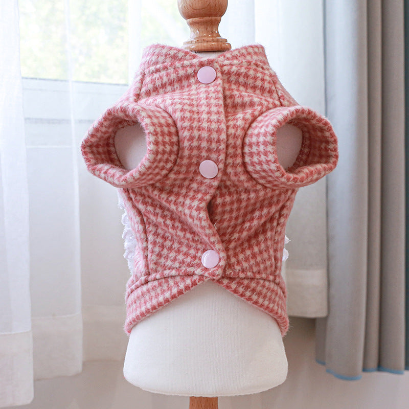 Houndstooth Printed Dog Harness Dress/Hoodie