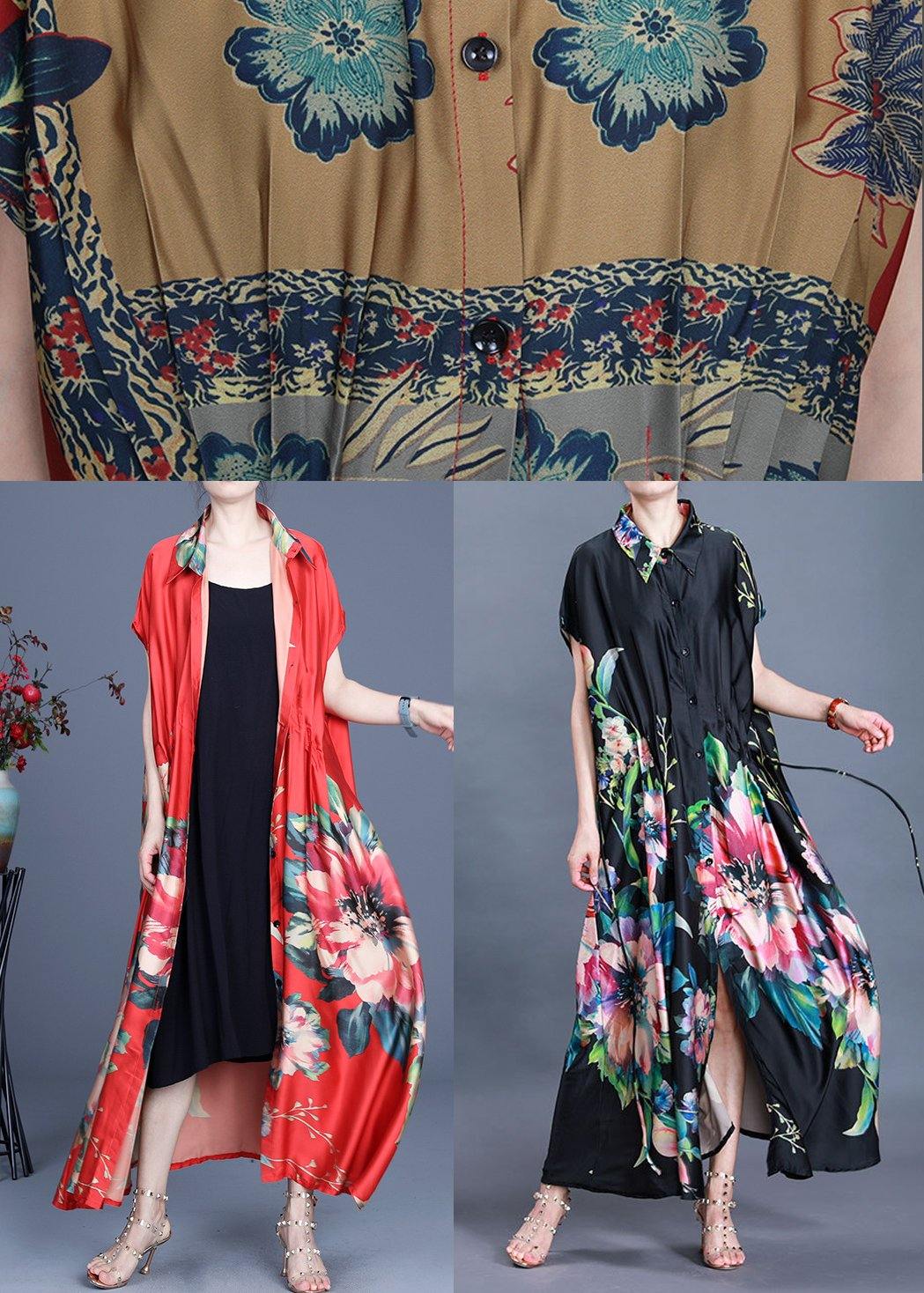 Beautiful Black Print tie waist Maxi Coat Summer