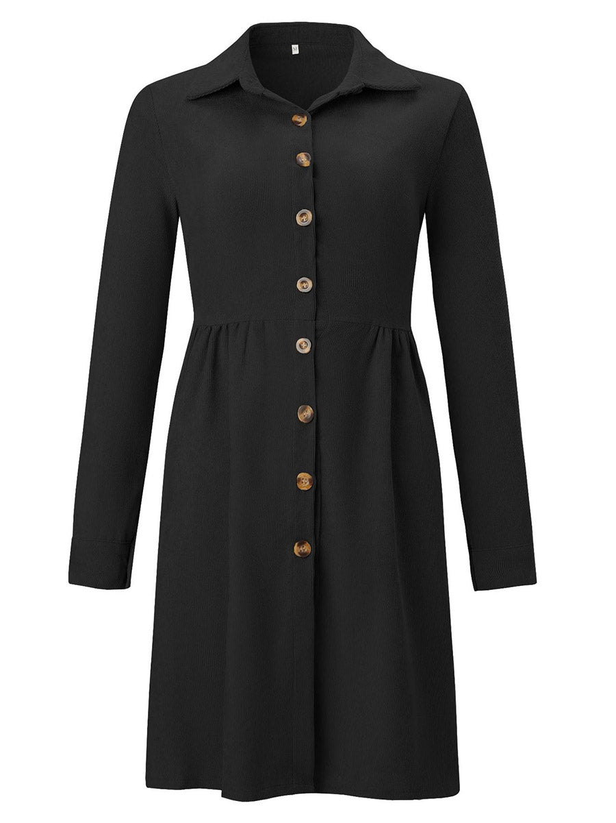 Single-Breasted Long-Sleeved Dress(4 colors)