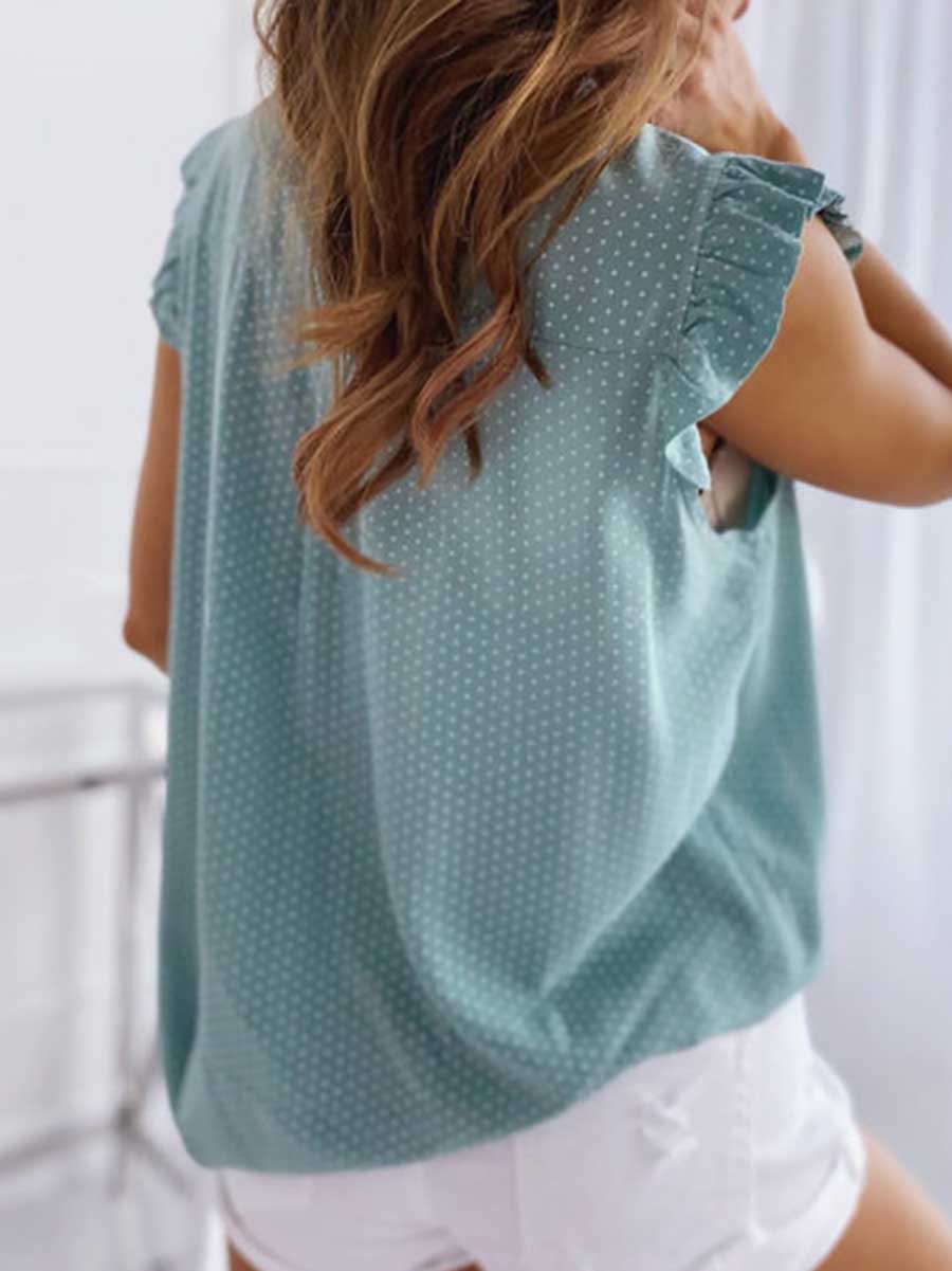 Polka Dot Bow Neck Sleeveless Blouse Top