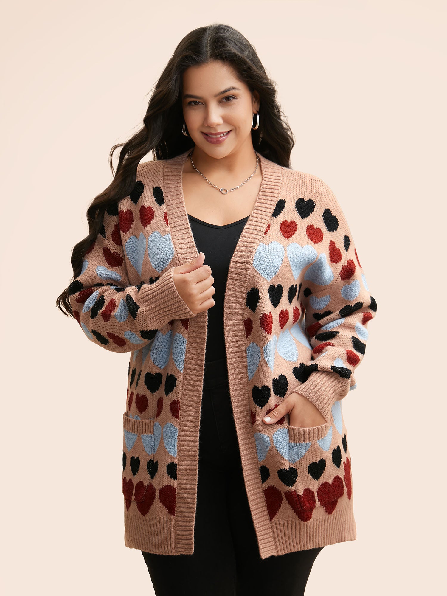 Contrast Heart Patch Pocket Cardigan