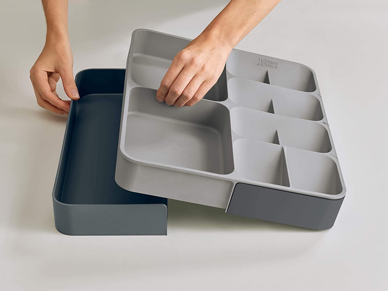 Kitchen Drawer Organizer Tray For Cutlery Utensils And Gadgets. Expandable. Gray