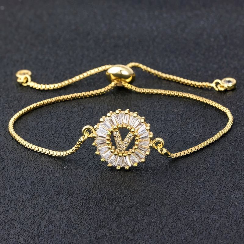 Adjustable Baguette Diamond Letter Initial Bracelets