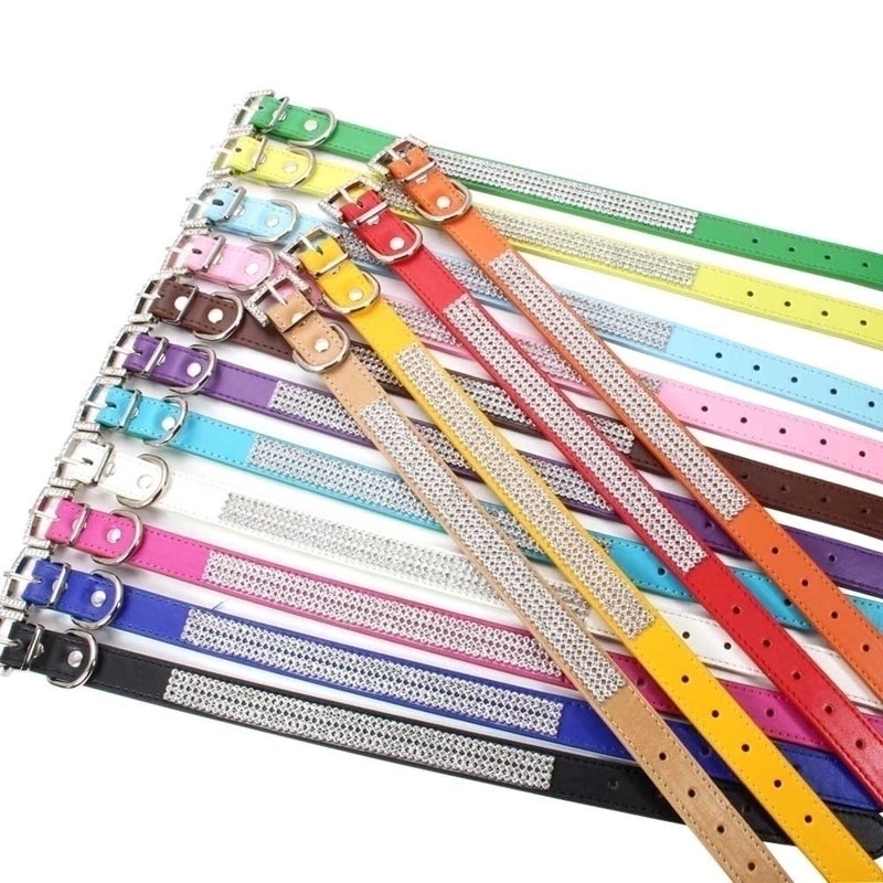 Fashion Solid Color Pu Inlaid Rhinestone Pet Dog Collar