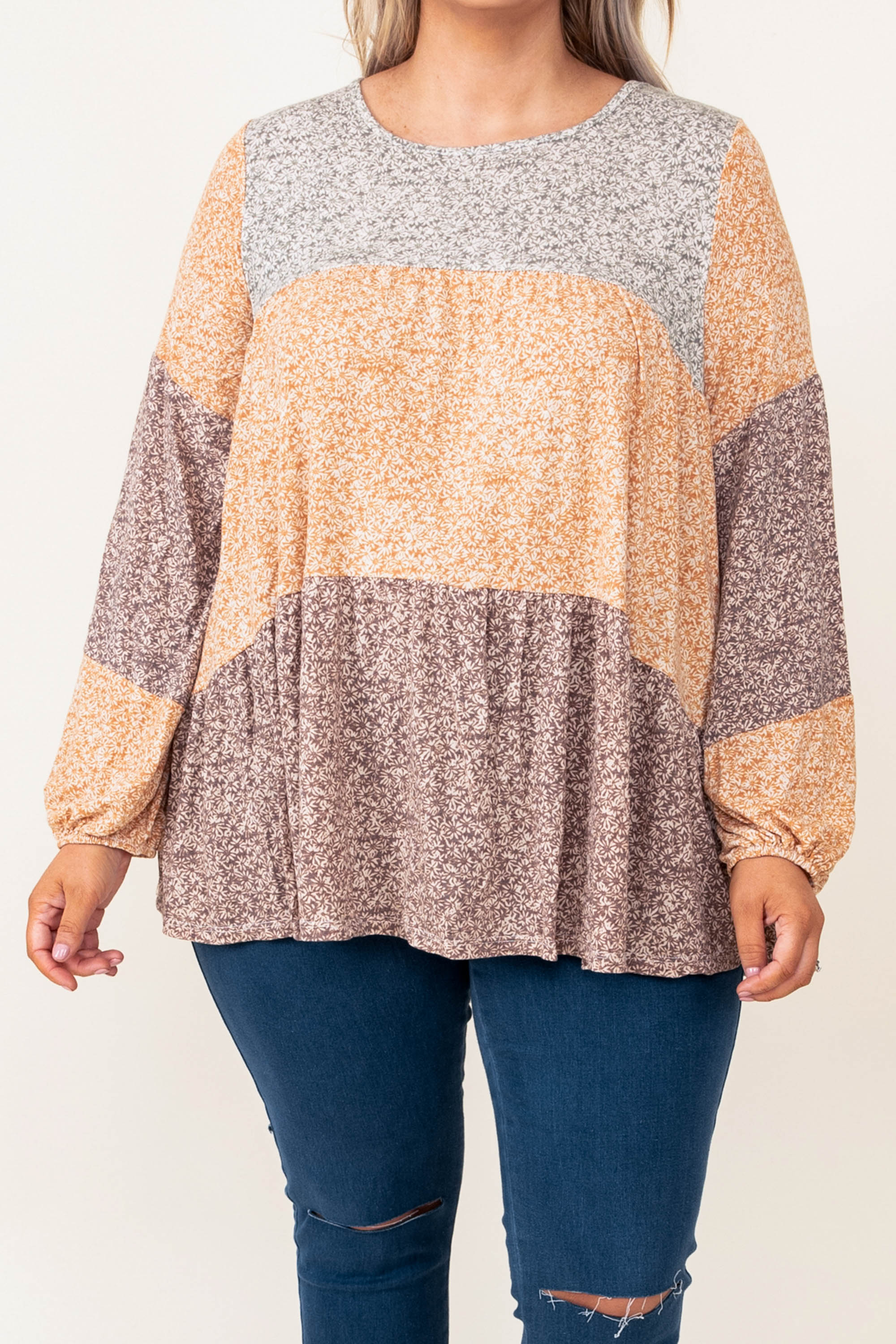 Nostalgic Heart Top. Mustard-Mocha