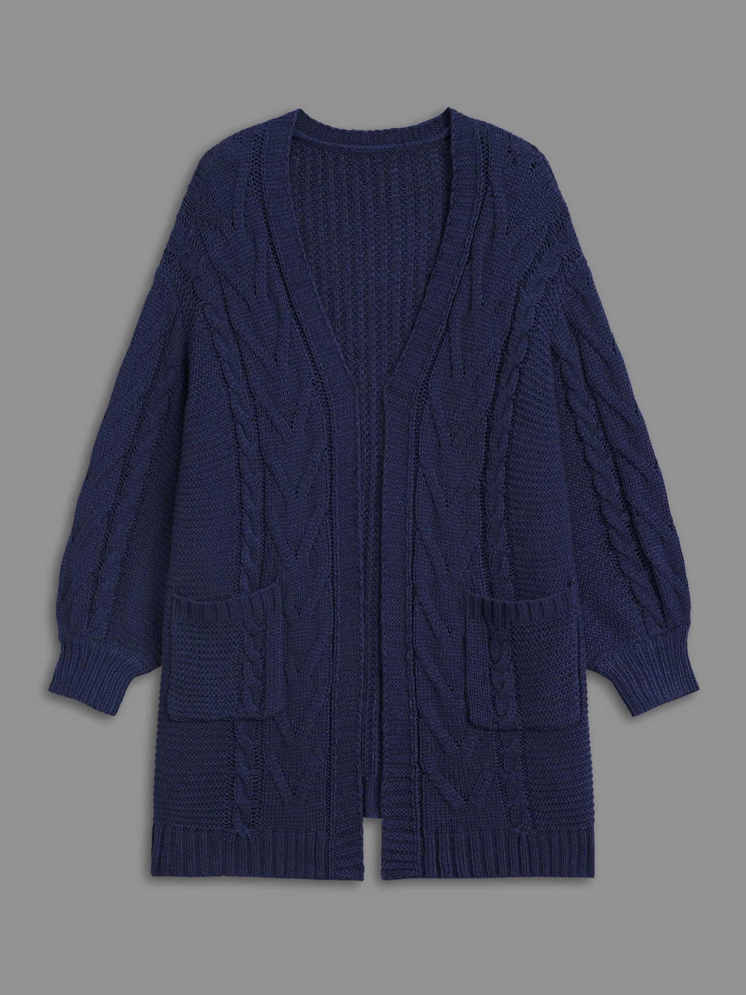 Texture Cable Knit Patched Pocket Cardigan
