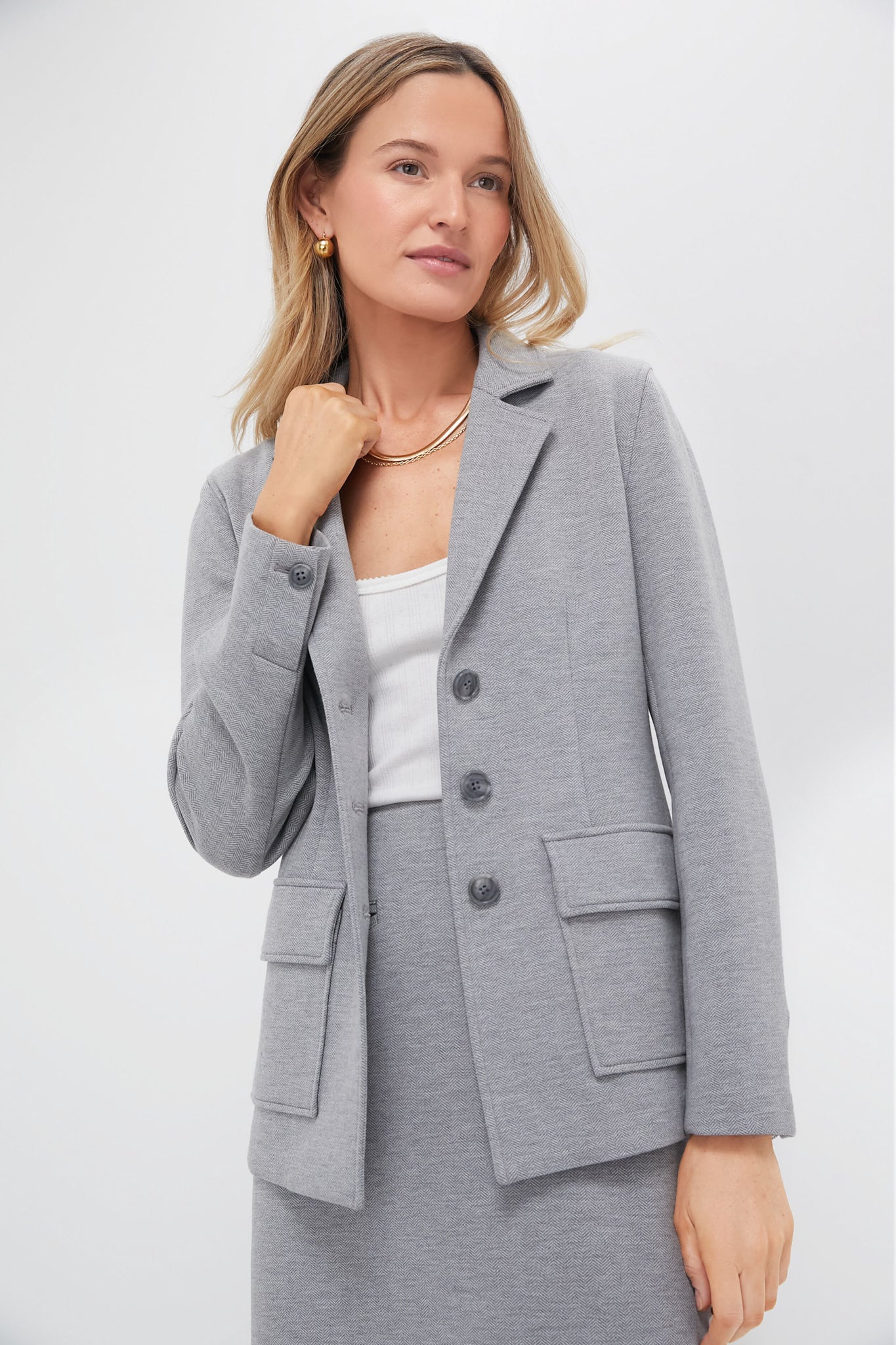 Gray Herringbone Jeanne Travel Blazer