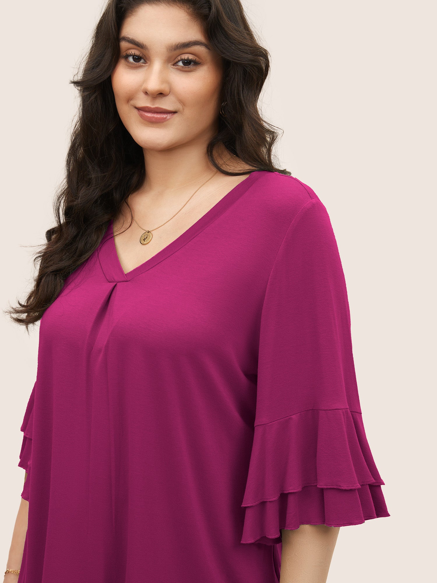 Supersoft Essentials Ruffle Layered Sleeve Pleated T-shirt