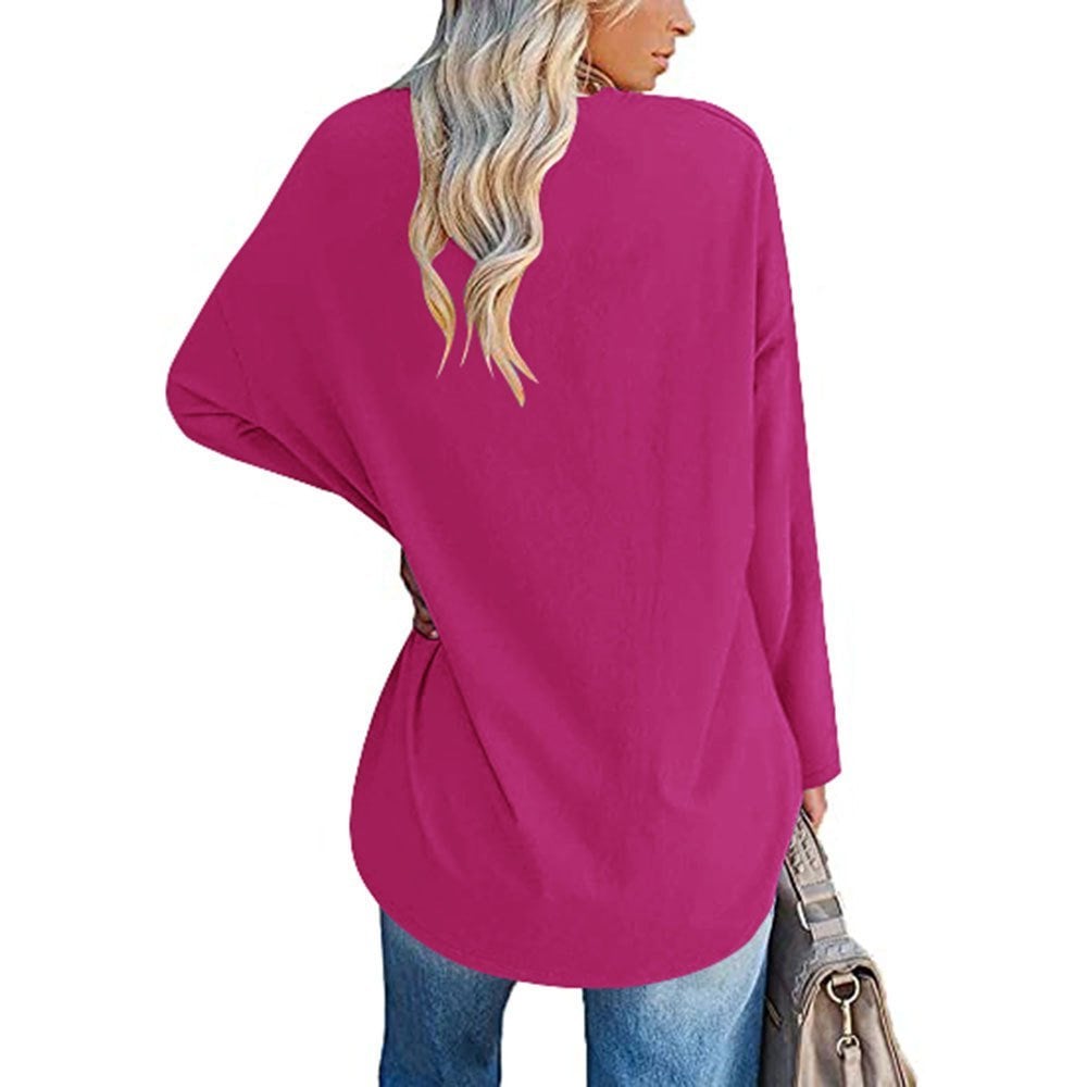 Multicolor - Women's Loose Long Sleeve Fashion V-neck Top