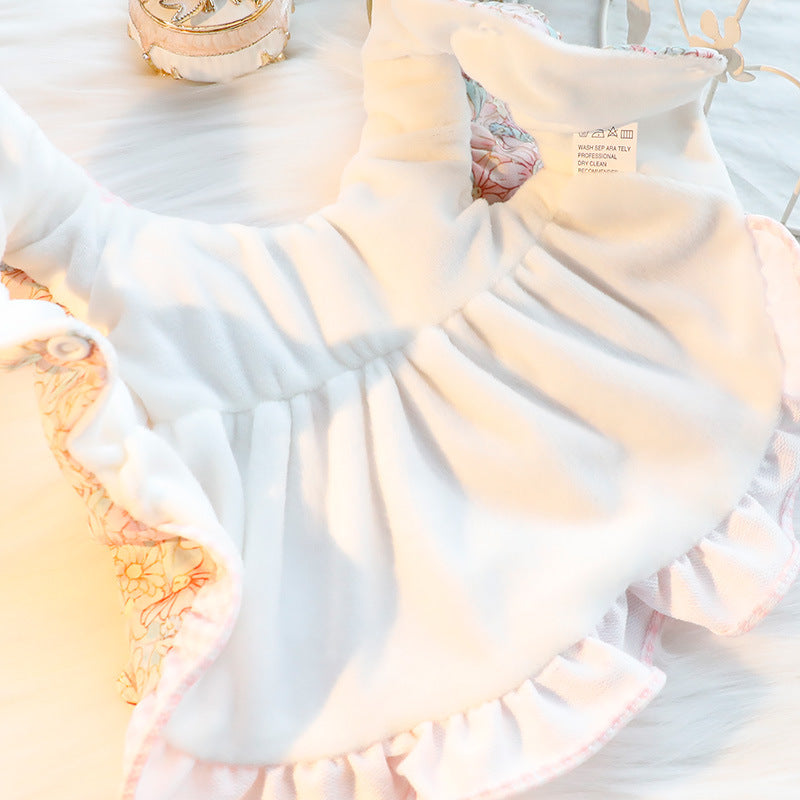 Sweet Fleece Floral Plaid Bow Dog Cat Dress