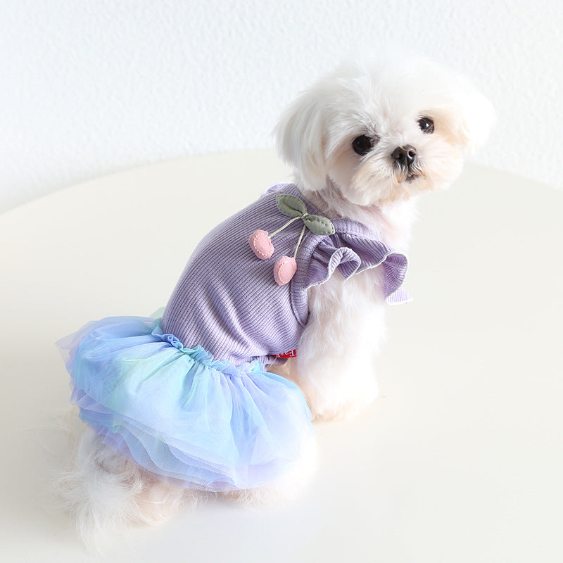 Colorful Cherry Dog Cat Lace Dress