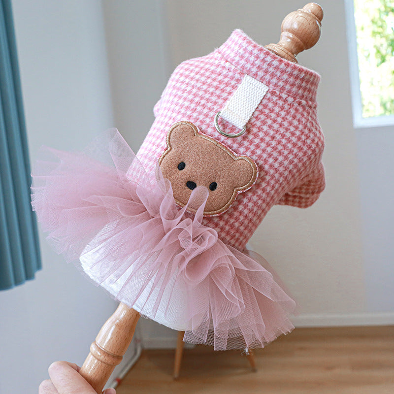 Houndstooth Printed Dog Harness Dress/Hoodie