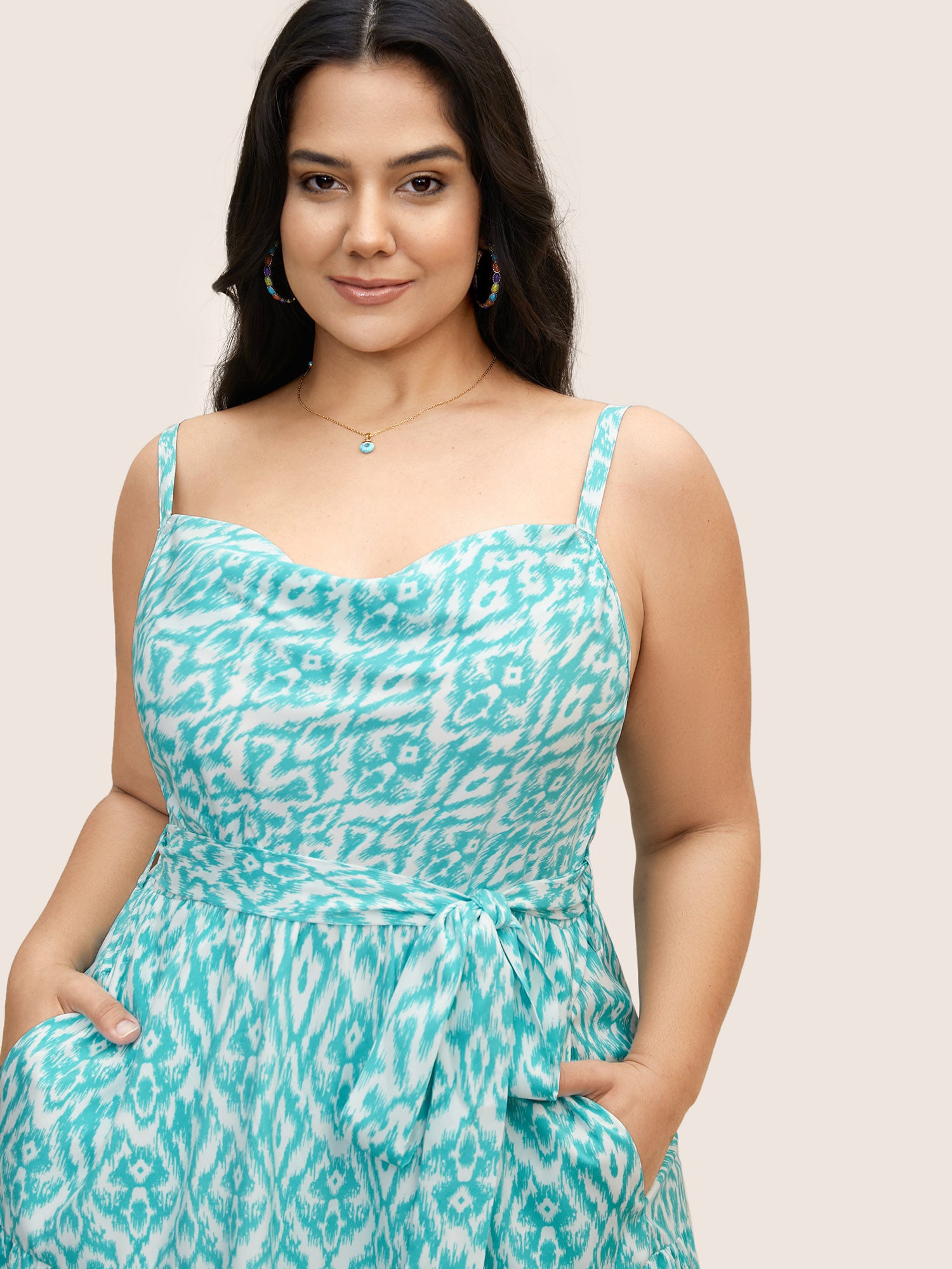 Cowl Neck Bandana Print Midi Dress